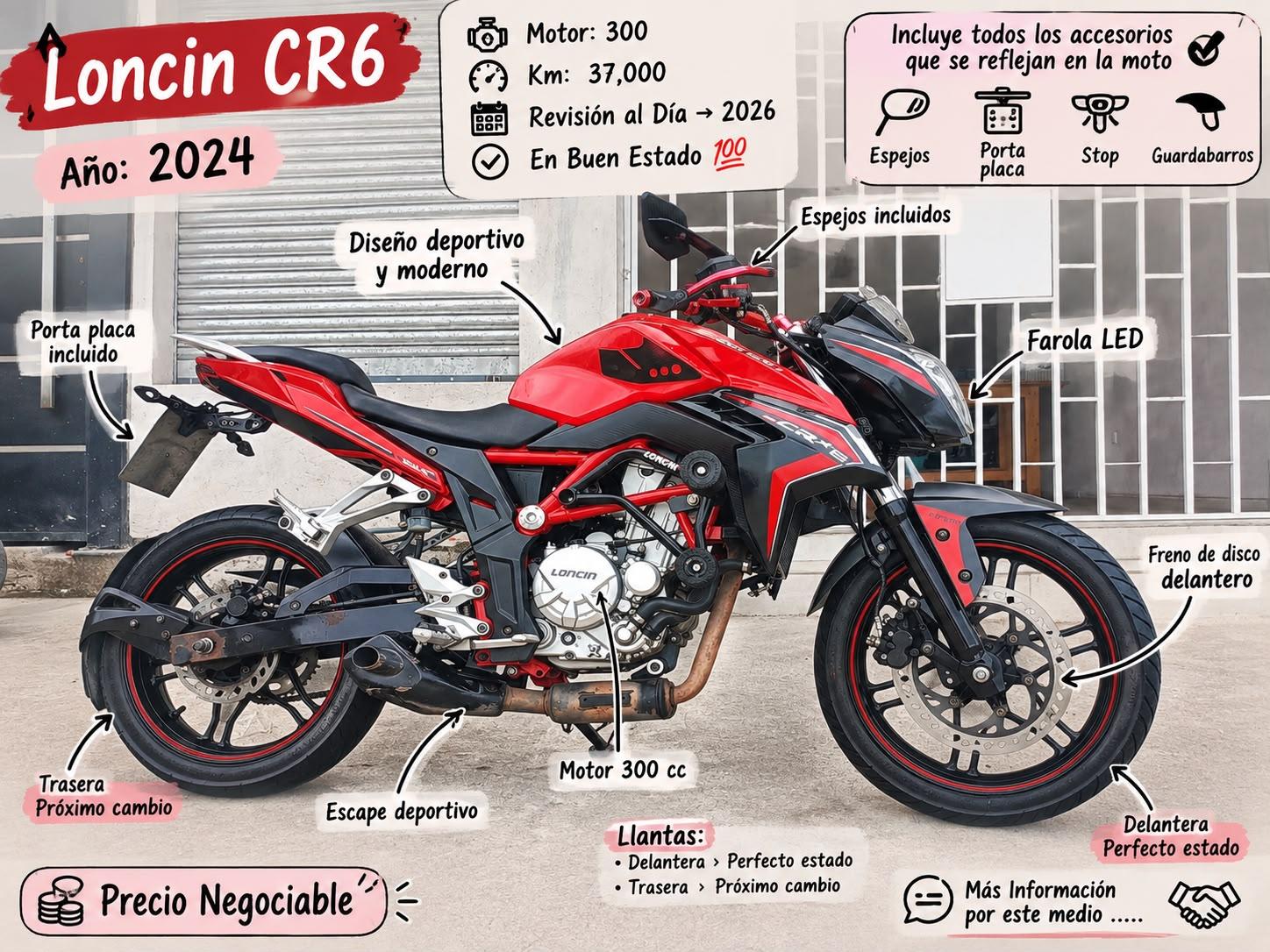 🏍️ Loncin CR6 300cc | Año 2024