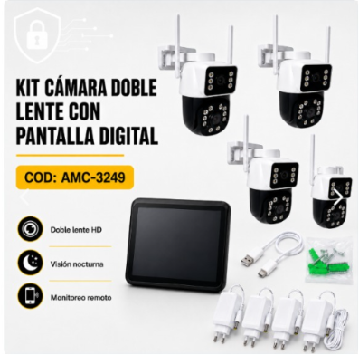 Kit 4 Camaras Doble Lente y Pantalla