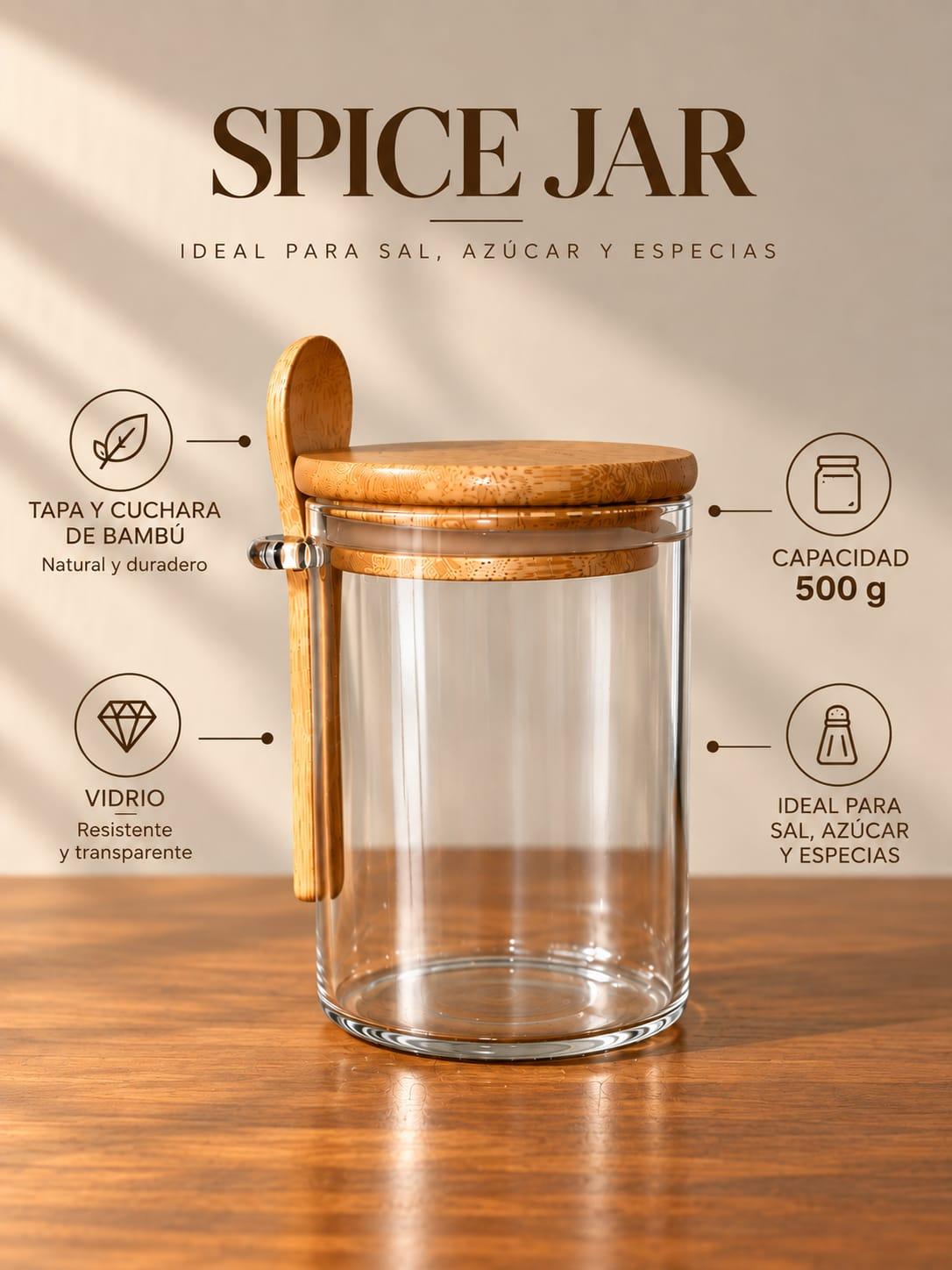 DUO de Molino Manual Cerámico y Frasco De Vidrio Para Especias Con Tapa y Cuchara