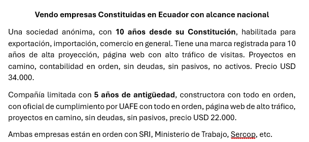 venta empresas 10 y 5 años constituidas ecuador exportadora y constructora todo al día