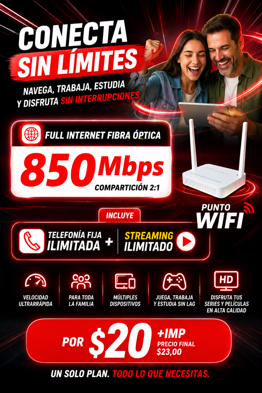 Fibra óptica para hogares 5G de 850mbps