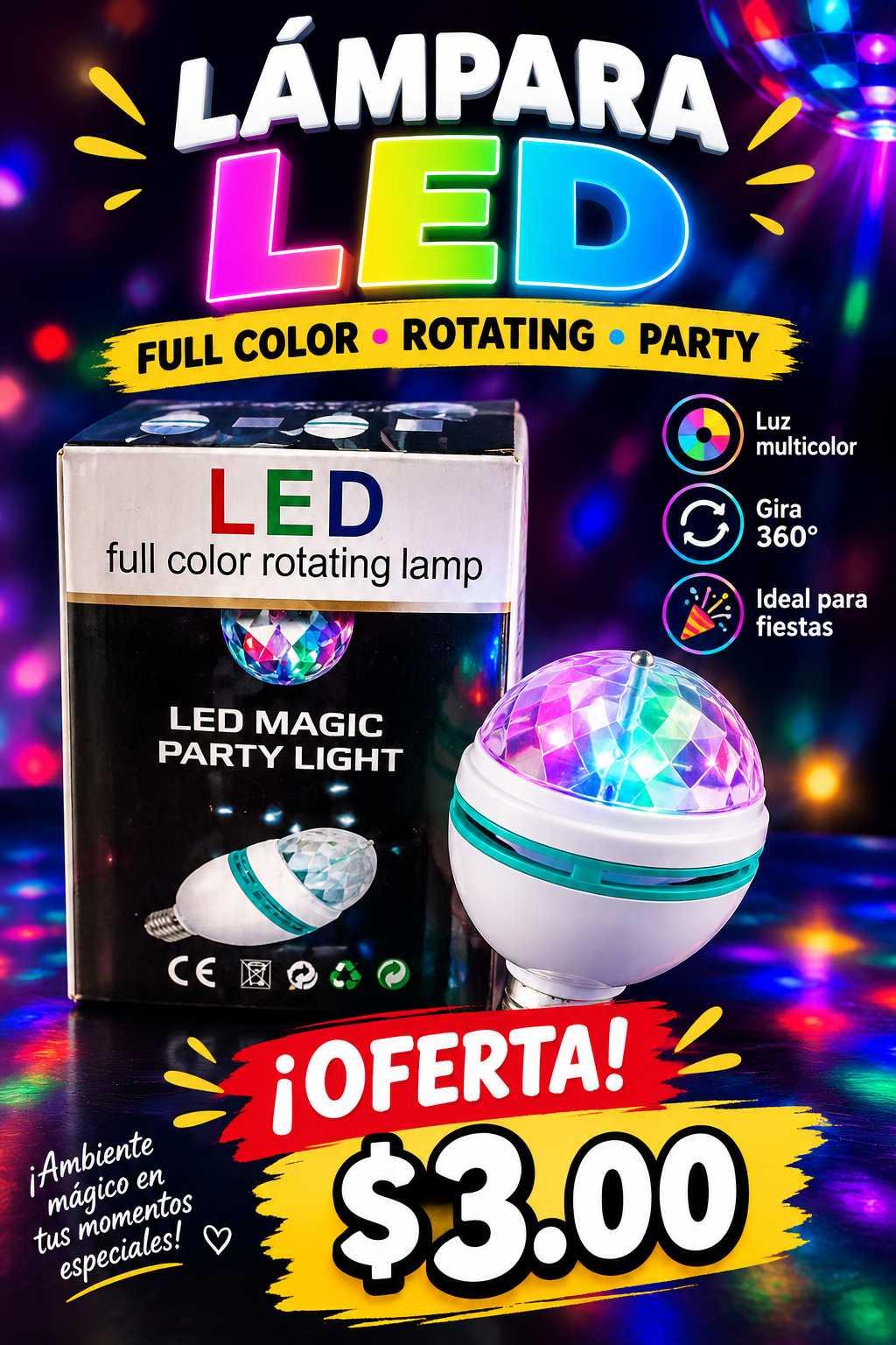 Lámpara LED Giratoria Multicolor — Luces para Fiestas