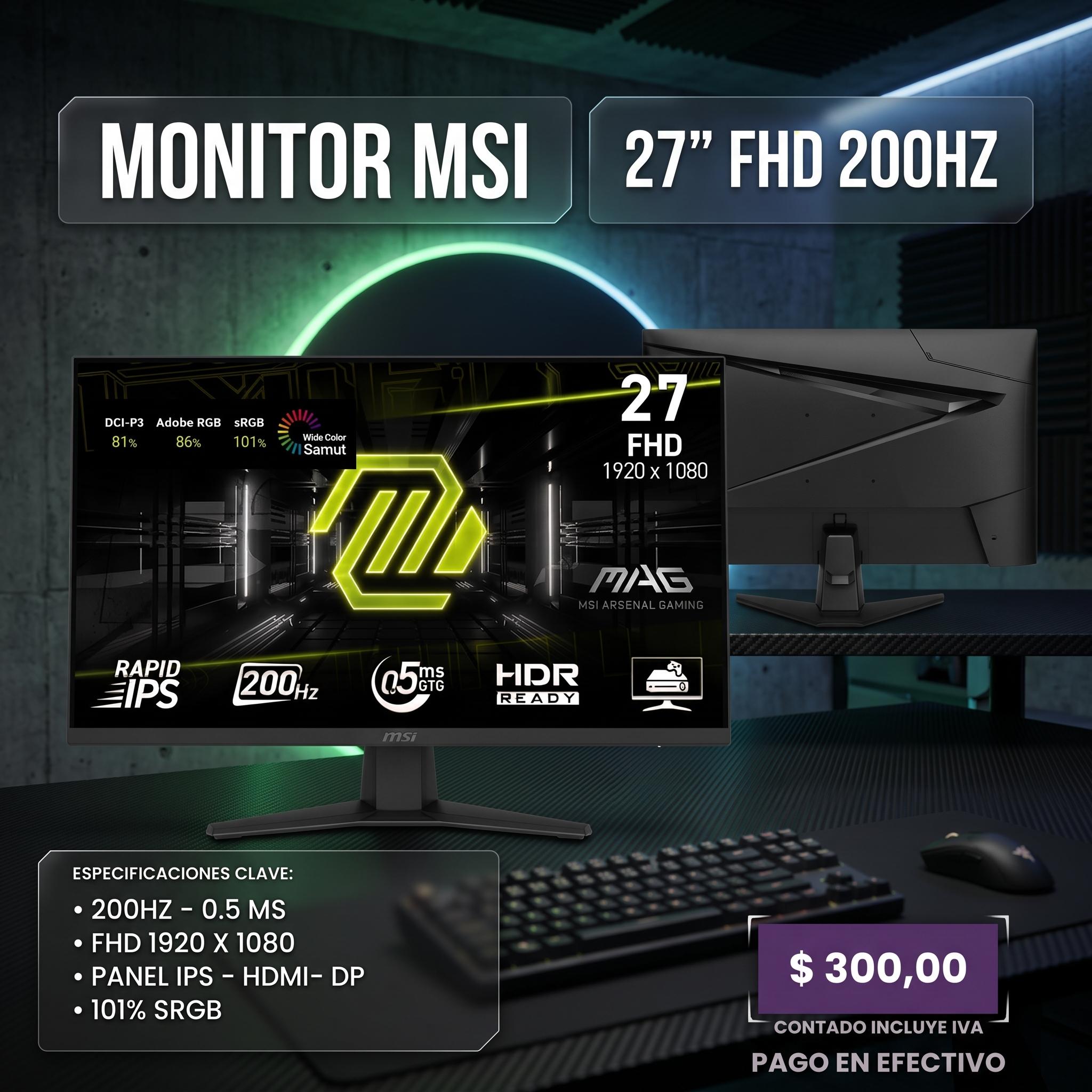 Vendo Monitor MSI MAG 27" Ultra Rápido (200Hz, 0.5ms) - ¡Fluidez extrema!